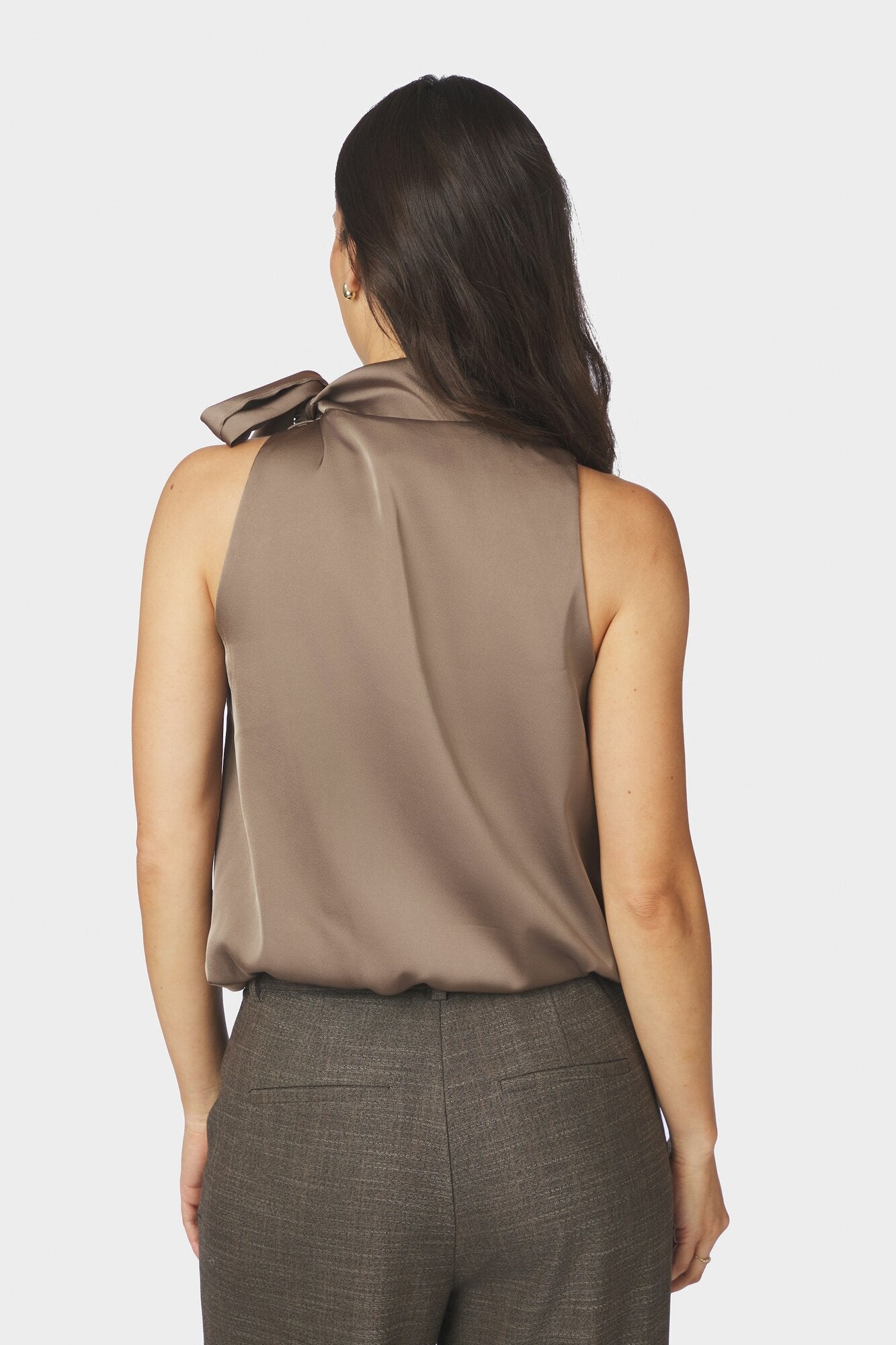 Veda Drapy Satin top – Dark Taupe